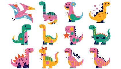 Cute Flat Vector Dinosaurs Collection for Kids © Art