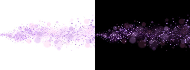 Purple bokeh stars and sparkles flowing in a magical wave across the frame for festive design projects in PNG, Transparent and Black Background Versions © Nyxthrasza