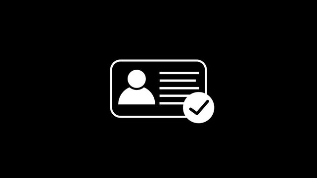 Approved Id card animation. NID card verify icon motion graphics. Personal data verification, nid card verify, Driver's license verified animation isolated on black background 4k video