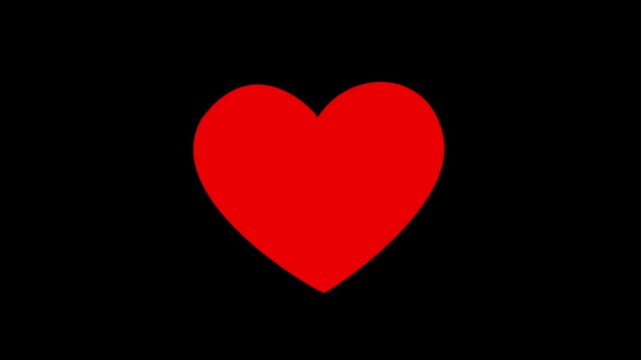 Red heart shape symbol animation with beating pulse effect, beating heart sign, concept of love, health concept, stop motion love symbol on black background for video overlay. 4k video