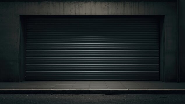 Industrial Roller Shutter Door at Night on a Dark Street