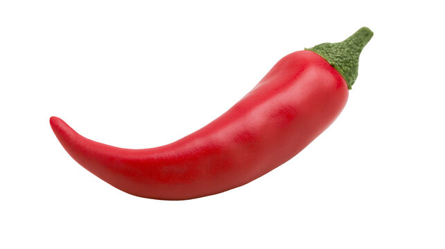 Bright red chili pepper with green stem, isolated on transparent background