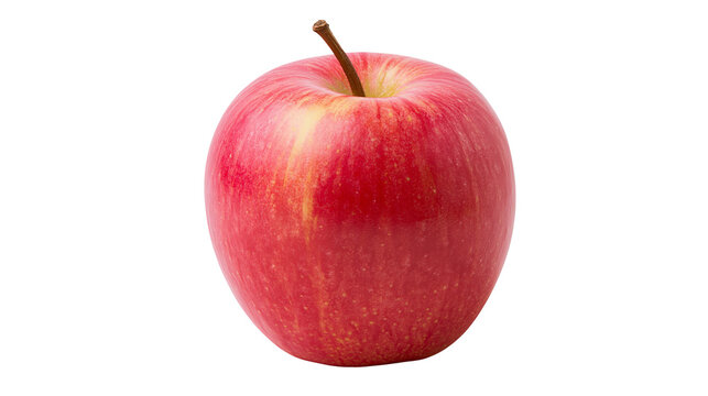 Ripe red apple with stem, isolated on transparent background