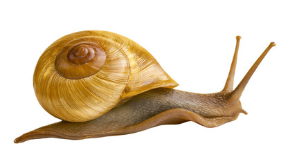 Brown garden snail with golden spiral shell, isolated on transparent background © Nicolas