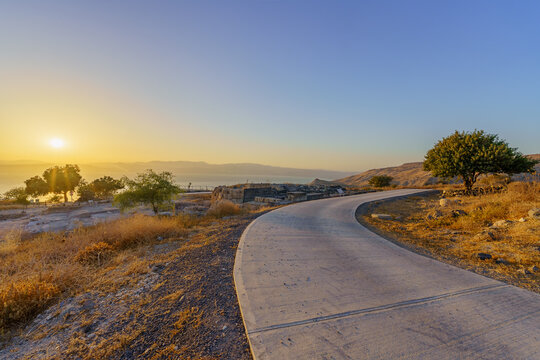 Sunset view of Sussita (Hippos) NP, and Sea of Galilee