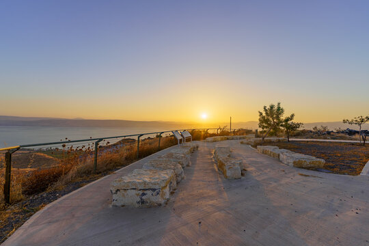 Sunset view of Sussita (Hippos) NP, and Sea of Galilee