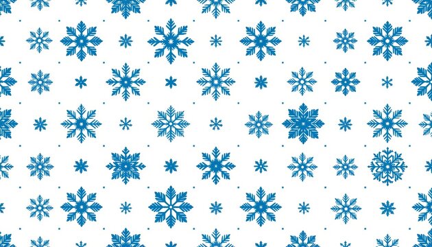 The image features a white background decorated with an evenly spaced pattern of blue snowflakes in various sizes