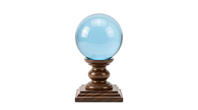 A magical blue crystal ball on a wooden stand for halloween decorations isolated on transparent background