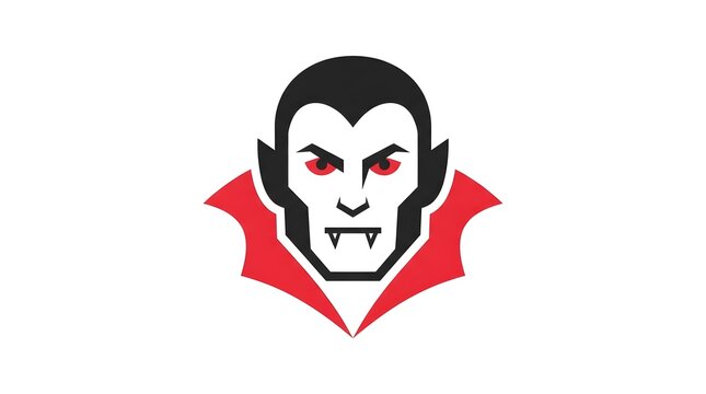 Stylized vector illustration of a vampire face logo with red eyes and cape collar