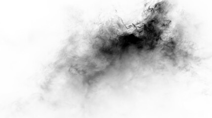 Smoke swirls in black on a transparent background as it drifts in an undefined space during an unclear time frame © Liubov