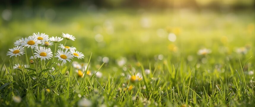 Daisies Blossoming in a Lush Green Meadow During Golden Hour