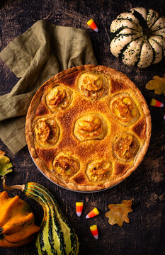 Halloween apple pie with scary faces