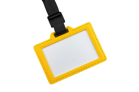 Horizontal yellow identification badge holder with black strap