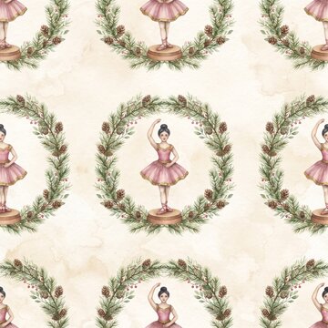 seamless festive winter pattern. vector Christmas pattern. retro pattern with toys. children's pattern with ballerina