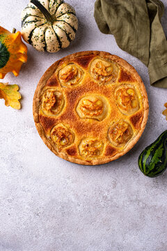 Halloween apple pie with scary faces