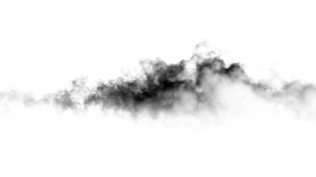 Black smoke cloud on transparent background shaped like a wave in a smoky texture