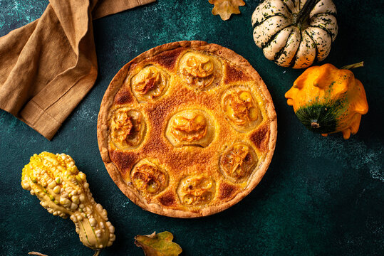 Halloween apple pie with scary faces