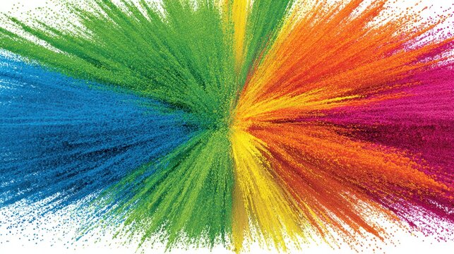 Colorful paint spray bursts from center creating vibrant rainbow textures and dynamic energy
