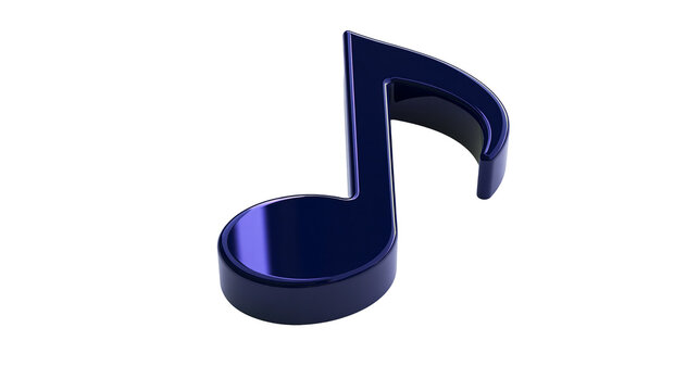 Shiny dark blue eighth note symbol, isolated on transparent background