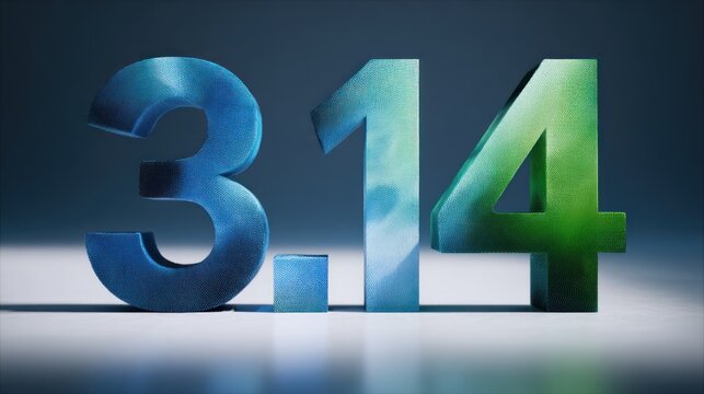 Pi symbol 3.14 typography with gradient blue to green color