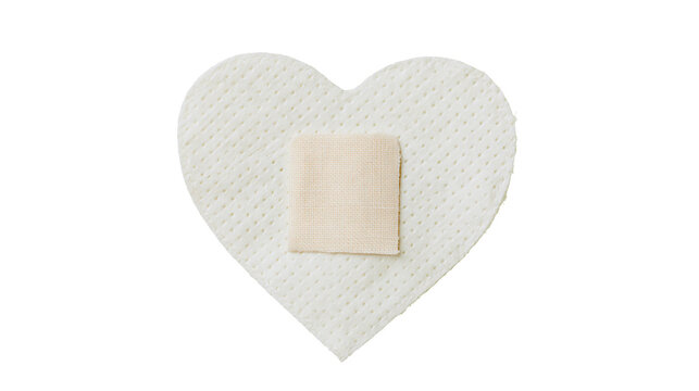 Heart shaped bandage with gauze pad, isolated on transparent background