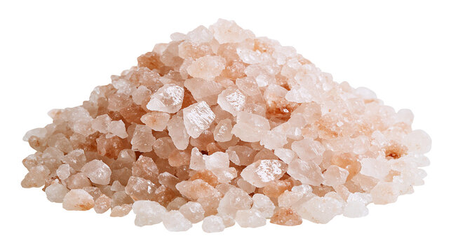 Pile of coarse pink Himalayan salt crystals, isolated on transparent background
