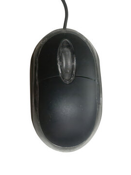 Glossy black computer mouse with scroll wheel