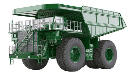 Massive green mining dump truck with large tires, isolated on transparent background © Adrian