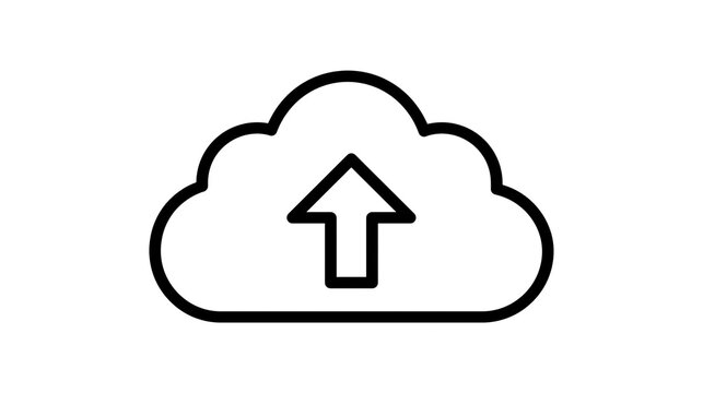 Black outline cloud icon with upward arrow inside, isolated on transparent background