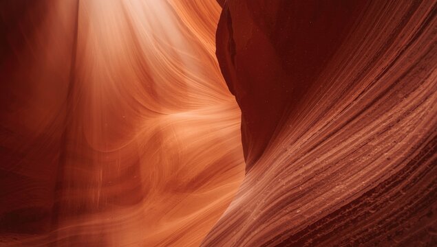 Swirling Red Rock Formations with Light Rays in Antelope Canyon
