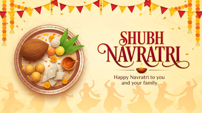 creative vector illustration of Goddess Durga for,Subh Navratri,Durga Puja religious banner with colorful background.