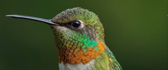 Naklejka premium Colorful Hummingbird Closeup with Iridescent Feathers Against a Blurred Background
