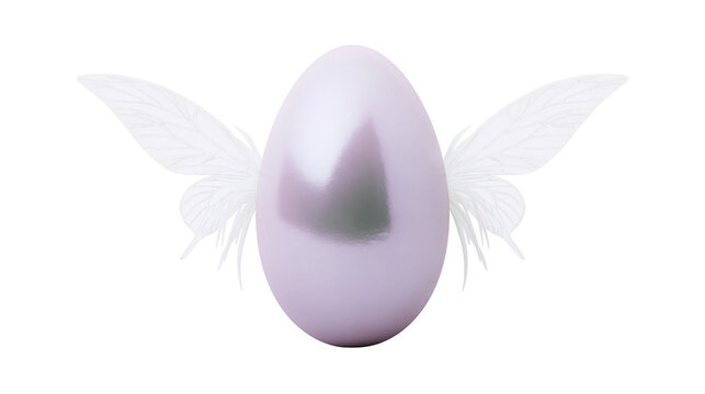 Iridescent pearl egg with delicate fairy wings, isolated on transparent background