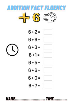 Addition Facts Fluency +6 Timed Math Worksheet for Kids