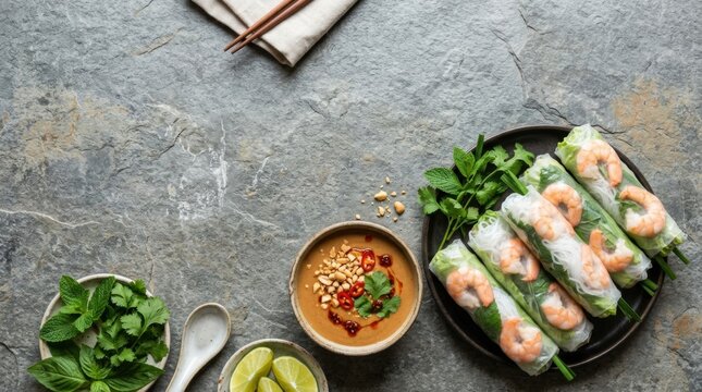 Fresh Vietnamese Shrimp Spring Rolls with Spicy Peanut Sauce