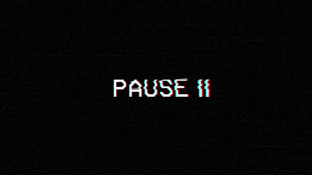 Pause overlay vhs digital screen glitch effect with white red cyan colors, ideal for video editing projects and retro designs.