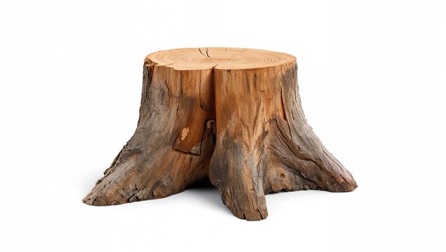 Rustic Wooden Tree Stump Isolated on White with Natural Texture