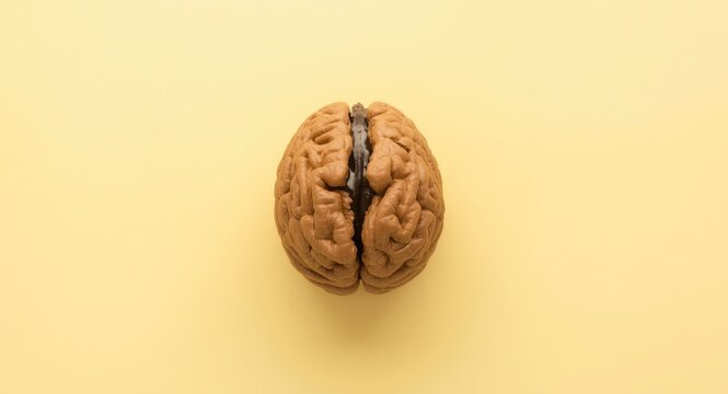 Brain Model Isolated on Yellow Background in Top View