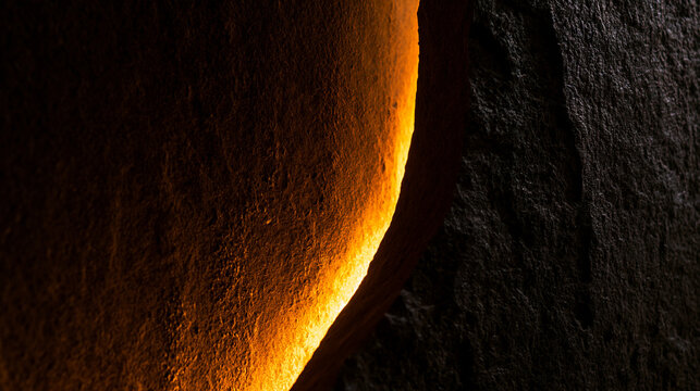 Abstract Dark Stone Texture with Glowing Warm Orange Light