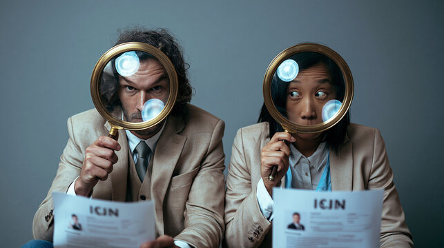 Business Team Conducting Background Check with Magnifying Glass