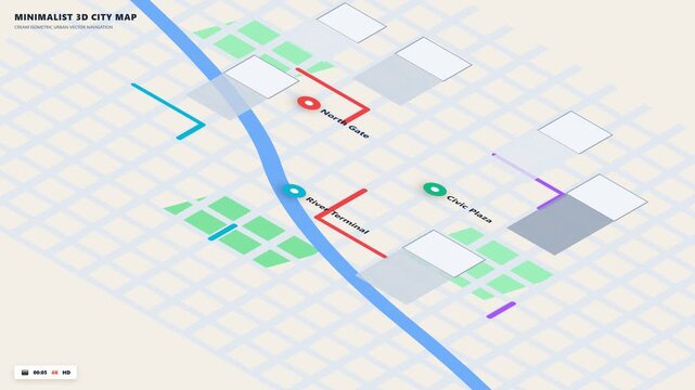 Isometric City Grid Map Animation | 3D Urban Layout Motion Graphic