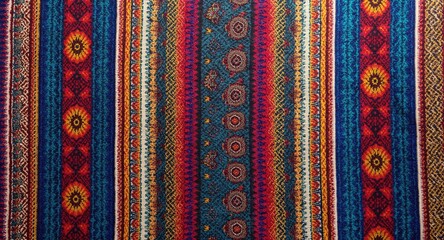 Obraz premium Colorful Textile Pattern with Geometric and Floral Designs in Stripes