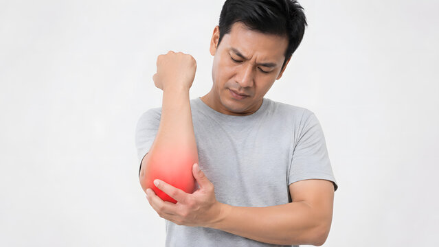Man Holding Painful Elbow With Muscle Inflammation