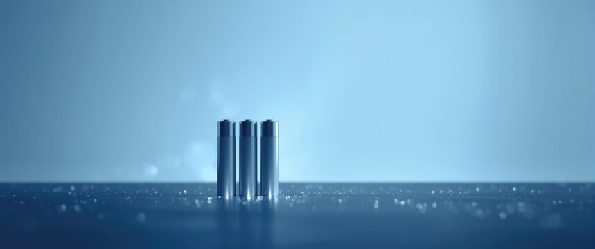 Metallic Cylinders Glowing on a Glossy Surface in Soft Blue Light