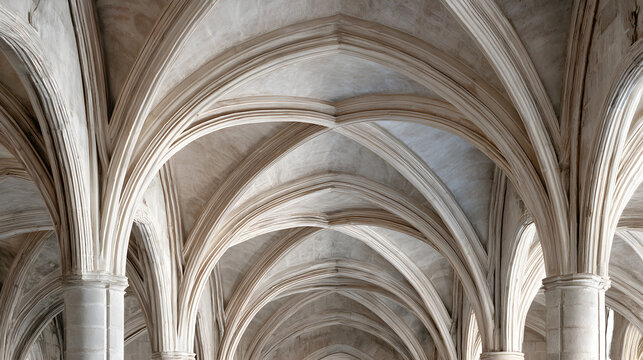 Gothic ribbed vault ceiling with pointed arches with ceiling multiple architecture structural interior historic building columns design with stone