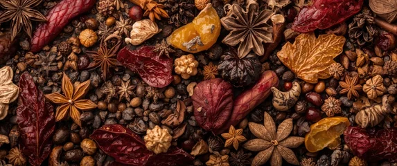 Mixed Dried Spices and Leaves in Dark Textured Background © Giovanni