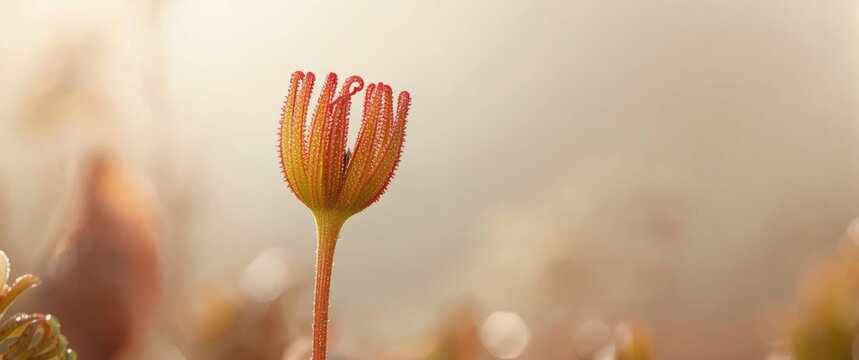 Sundew Plant Growing in Soft Light with Blurred Background