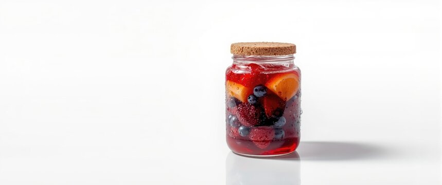 Fruit Infused Drink in a Glass Jar with Cork Lid on White Background