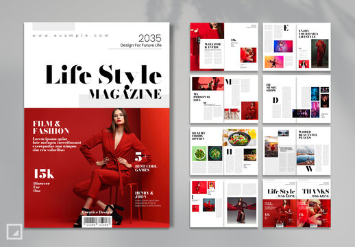 Life Style Magazine Layout with Red Accent