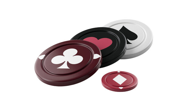 Casino poker chips with card suits, isolated on transparent background